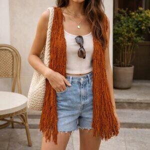 PPLA RUST FRINGE STATEMENT VEST M